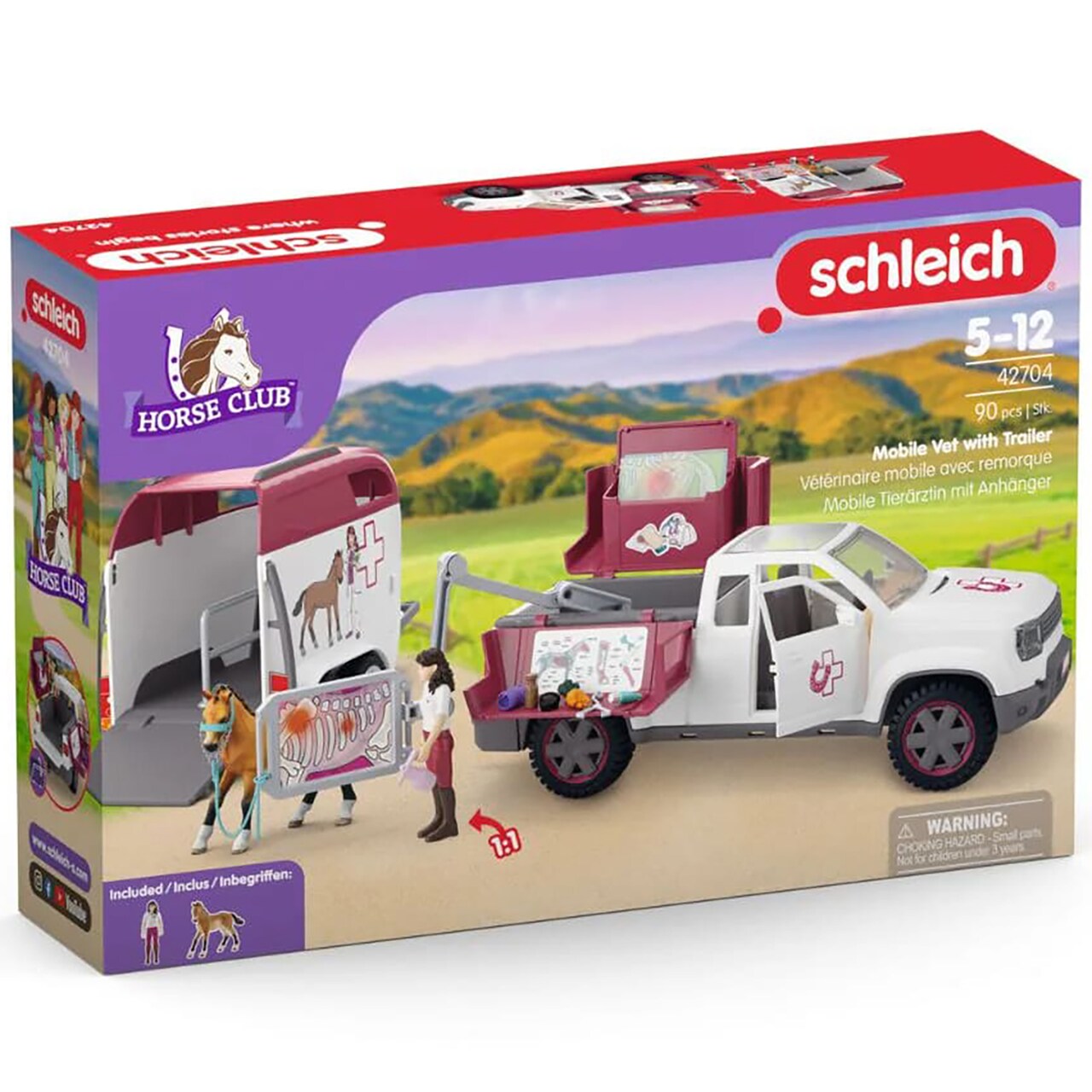 Schleich Horse Club: Mobile Vet & Trailer - 90pc Animal Toy Playset, Interactive Medical Care Truck, Human & Foal Figurines, X-Ray Station, Kids 5+